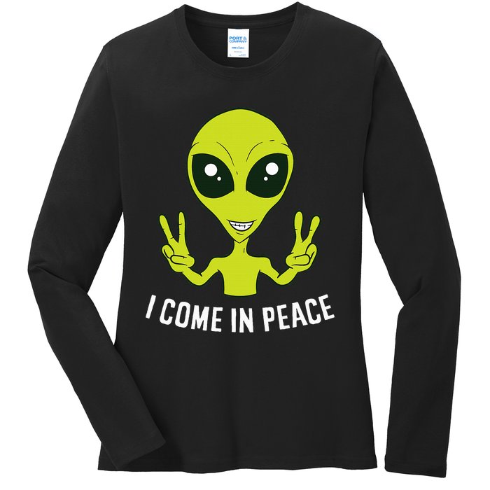 Cute Alien I Come In Peace Space Rave EDM Music Alien Ladies Long Sleeve Shirt