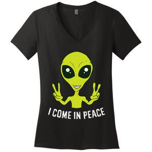 Cute Alien I Come In Peace Space Rave EDM Music Alien Women's V-Neck T-Shirt