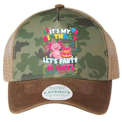 Cute Axolotl Its My Birthday Lets Party  Legacy Tie Dye Trucker Hat
