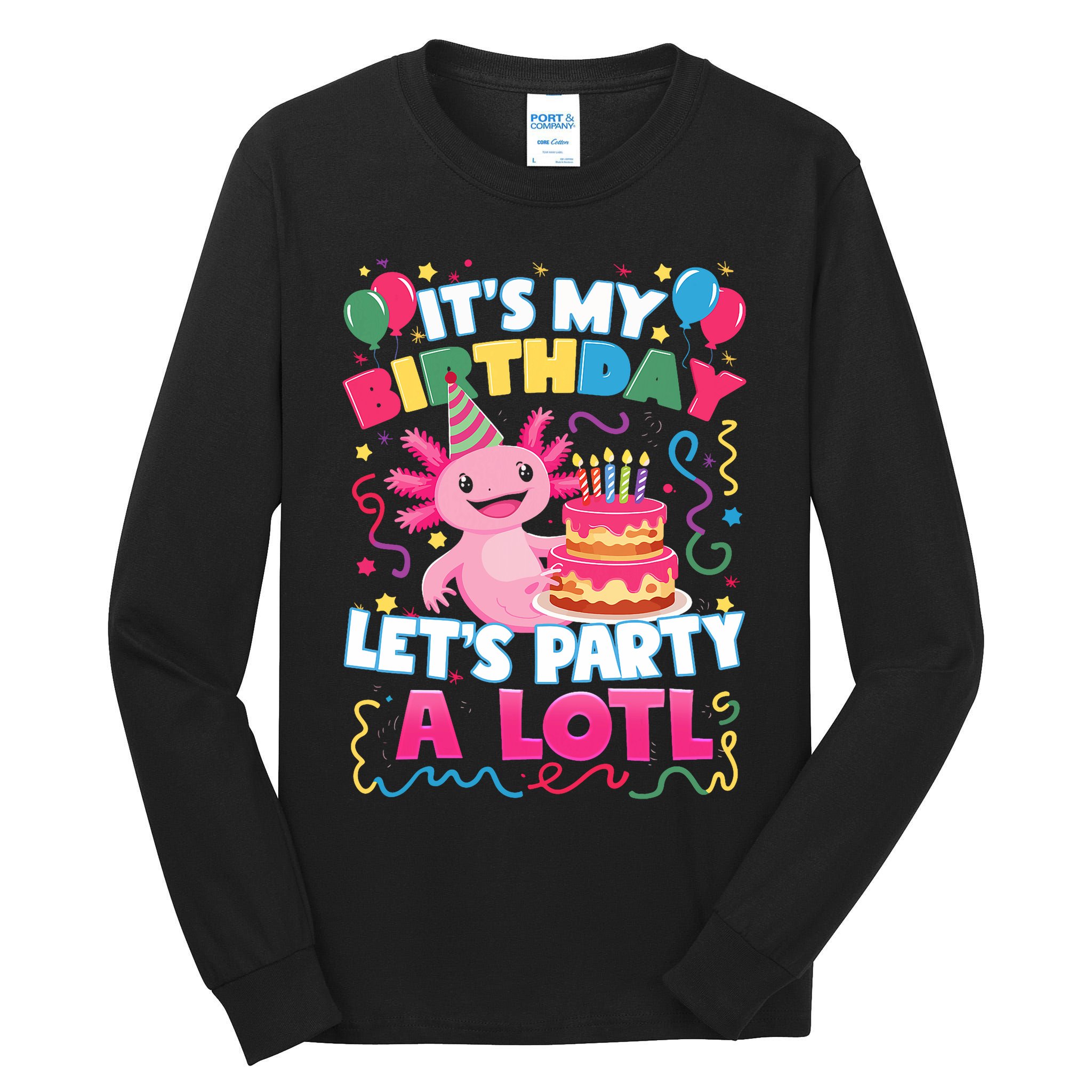 Cute Axolotl Its My Birthday Lets Party  Tall Long Sleeve T-Shirt