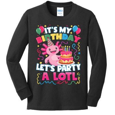 Cute Axolotl Its My Birthday Lets Party  Kids Long Sleeve Shirt