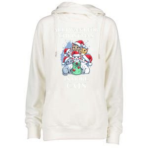 Christmas All I Want For Christmas Is More Cats Gift Womens Funnel Neck Pullover Hood