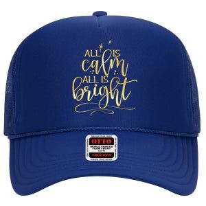 Christmas All Is Calm All Is Bright High Crown Mesh Back Trucker Hat