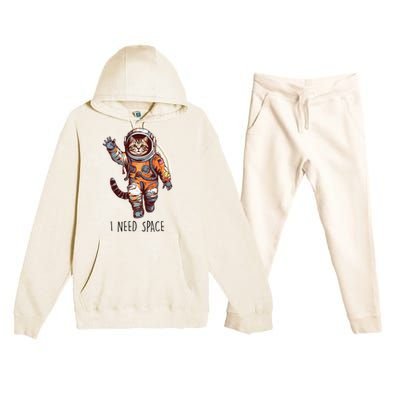 Cat Astronaut I Need Space Universe Outer Space Kitty Lover Premium Hooded Sweatsuit Set