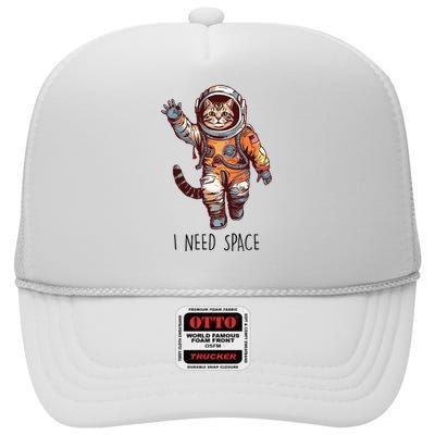 Cat Astronaut I Need Space Universe Outer Space Kitty Lover High Crown Mesh Back Trucker Hat