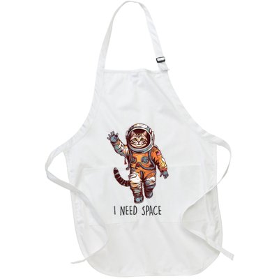 Cat Astronaut I Need Space Universe Outer Space Kitty Lover Full-Length Apron With Pockets