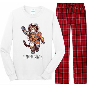 Cat Astronaut I Need Space Universe Outer Space Kitty Lover Long Sleeve Pajama Set