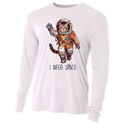 Cat Astronaut I Need Space Universe Outer Space Kitty Lover Cooling Performance Long Sleeve Crew