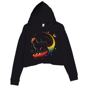 Cat Astronaut in Space Suit and Helmet in the Cosmos Funny Crop Fleece Hoodie