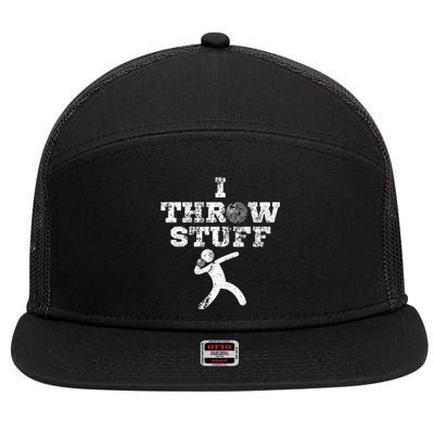 Classic Aged I Throw Stuff Shot Put Athlete Throwing 7 Panel Mesh Trucker Snapback Hat