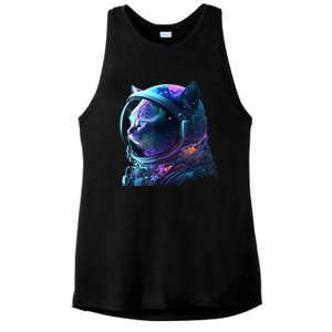 Cat Astronaut In Space Suit And Helmet In The Cosmos Funny Ladies PosiCharge Tri-Blend Wicking Tank