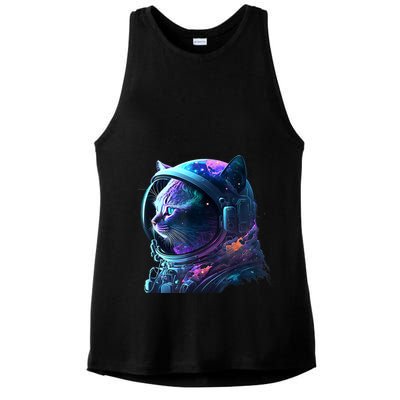 Cat Astronaut In Space Suit And Helmet In The Cosmos Funny Ladies PosiCharge Tri-Blend Wicking Tank
