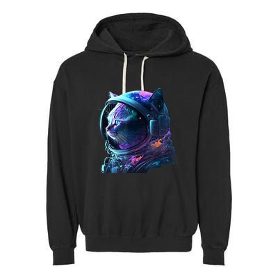 Cat Astronaut In Space Suit And Helmet In The Cosmos Funny Garment-Dyed Fleece Hoodie