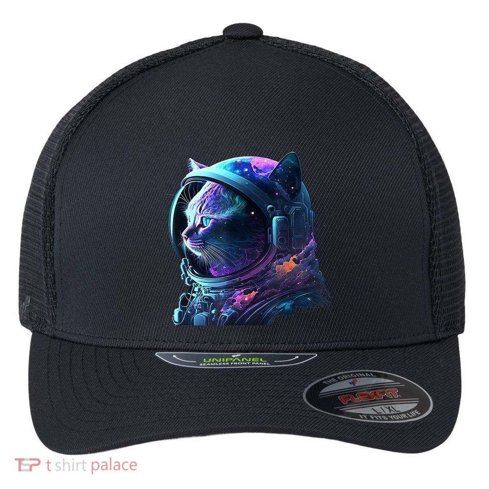 Cat Astronaut In Space Suit And Helmet In The Cosmos Funny Flexfit Unipanel Trucker Cap