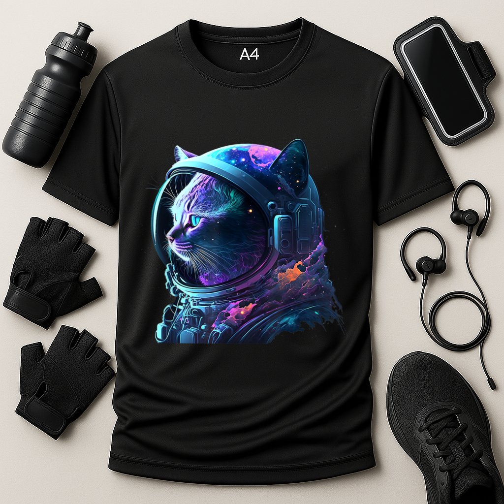 Cat Astronaut In Space Suit And Helmet In The Cosmos Funny Performance Shirt