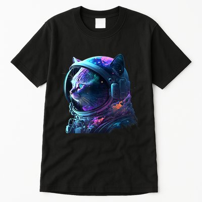 Cat Astronaut In Space Suit And Helmet In The Cosmos Funny Tall T-Shirt
