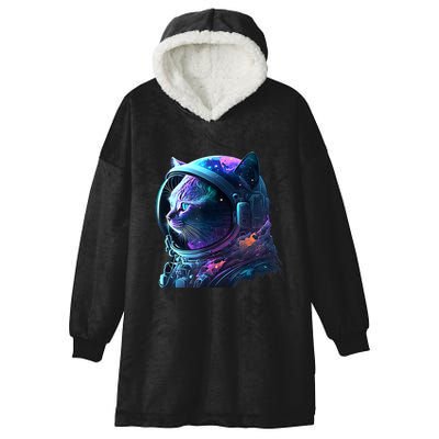 Cat Astronaut In Space Suit And Helmet In The Cosmos Funny Hooded Wearable Blanket