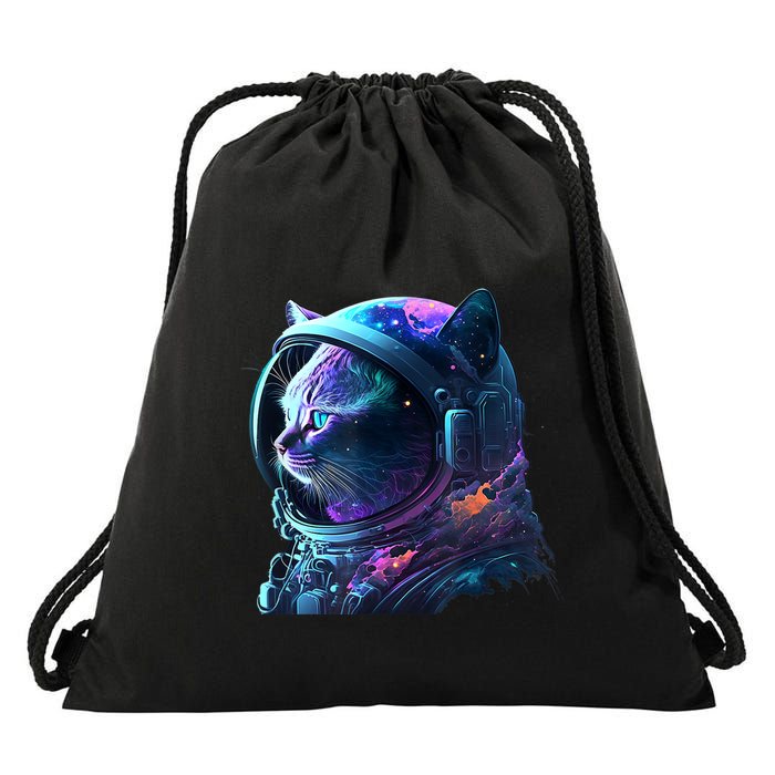 Cat Astronaut In Space Suit And Helmet In The Cosmos Funny Drawstring Bag