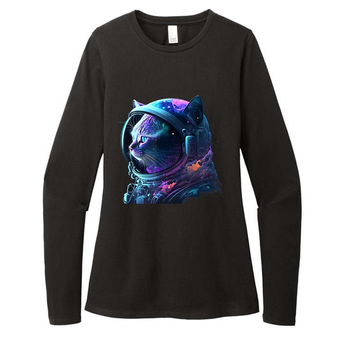 Cat Astronaut In Space Suit And Helmet In The Cosmos Funny Womens CVC Long Sleeve Shirt