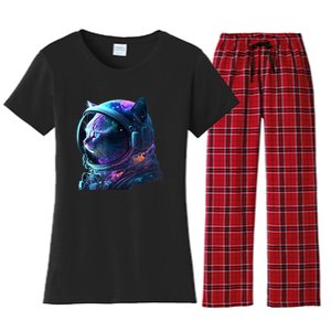 Cat Astronaut In Space Suit And Helmet In The Cosmos Funny Women's Flannel Pajama Set