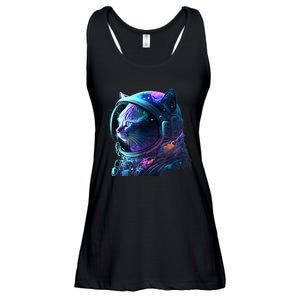 Cat Astronaut In Space Suit And Helmet In The Cosmos Funny Ladies Essential Flowy Tank