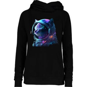 Cat Astronaut In Space Suit And Helmet In The Cosmos Funny Womens Funnel Neck Pullover Hood