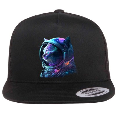 Cat Astronaut In Space Suit And Helmet In The Cosmos Funny Flatbill Hat