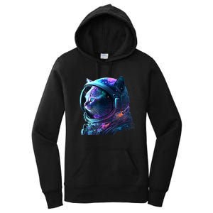 Cat Astronaut In Space Suit And Helmet In The Cosmos Funny Women's Pullover Hoodie