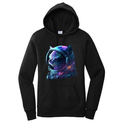 Cat Astronaut In Space Suit And Helmet In The Cosmos Funny Women's Pullover Hoodie