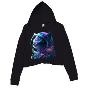 Cat Astronaut In Space Suit And Helmet In The Cosmos Funny Crop Fleece Hoodie