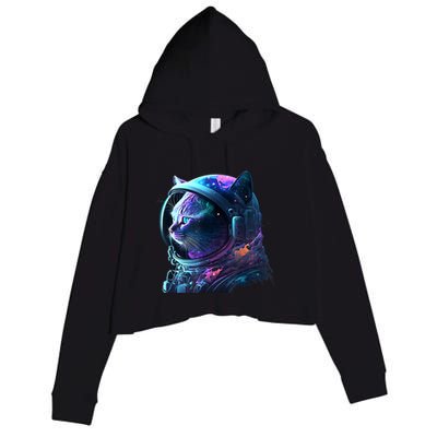 Cat Astronaut In Space Suit And Helmet In The Cosmos Funny Crop Fleece Hoodie