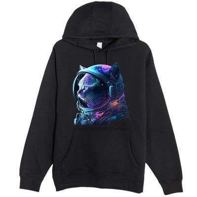 Cat Astronaut In Space Suit And Helmet In The Cosmos Funny Premium Pullover Hoodie