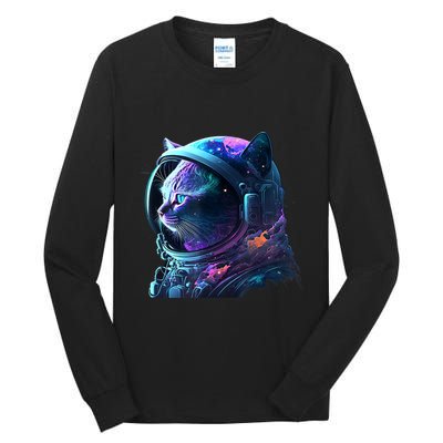 Cat Astronaut In Space Suit And Helmet In The Cosmos Funny Tall Long Sleeve T-Shirt