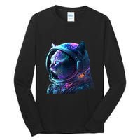 Cat Astronaut In Space Suit And Helmet In The Cosmos Funny Tall Long Sleeve T-Shirt
