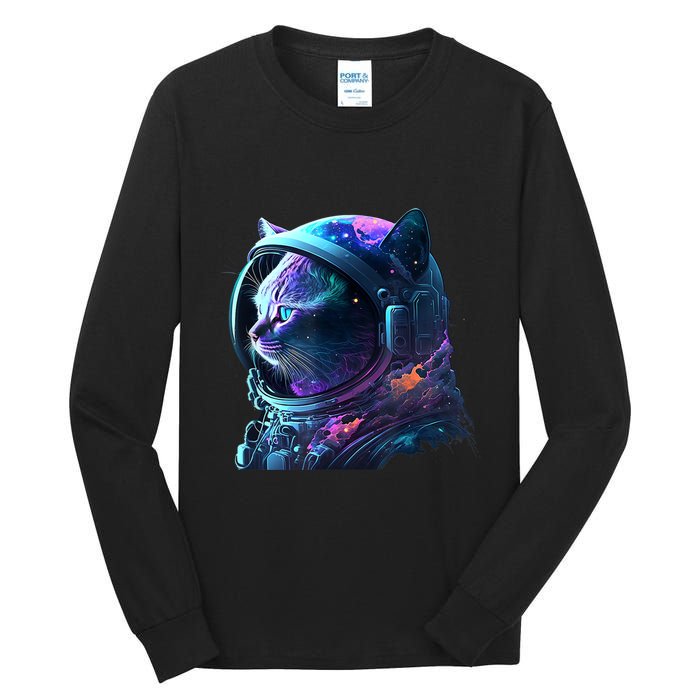 Cat Astronaut In Space Suit And Helmet In The Cosmos Funny Tall Long Sleeve T-Shirt