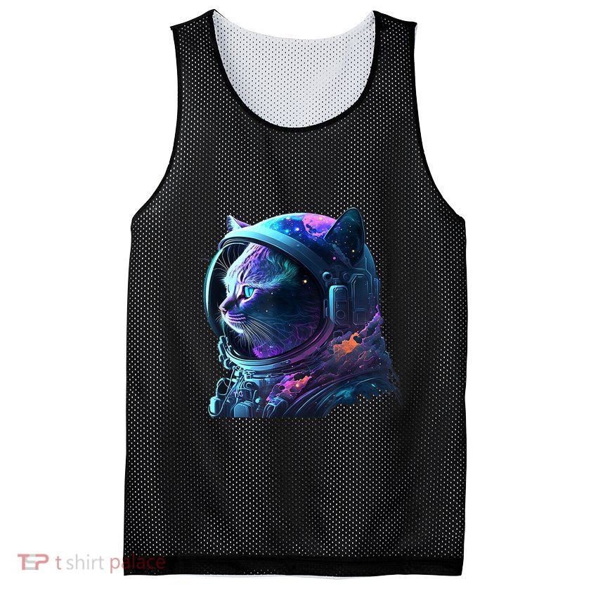 Cat Astronaut In Space Suit And Helmet In The Cosmos Funny Mesh Reversible Basketball Jersey Tank