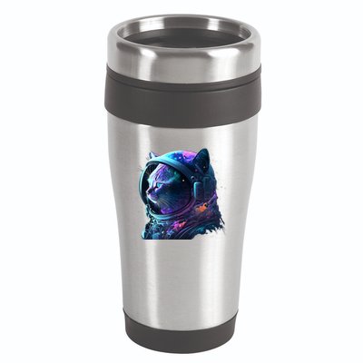 Cat Astronaut In Space Suit And Helmet In The Cosmos Funny 16oz Travel Tumbler