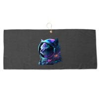 Cat Astronaut In Space Suit And Helmet In The Cosmos Funny Large Microfiber Waffle Golf Towel