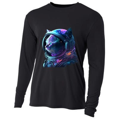 Cat Astronaut In Space Suit And Helmet In The Cosmos Funny Cooling Performance Long Sleeve Crew