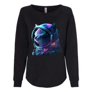 Cat Astronaut In Space Suit And Helmet In The Cosmos Funny Womens California Wash Sweatshirt