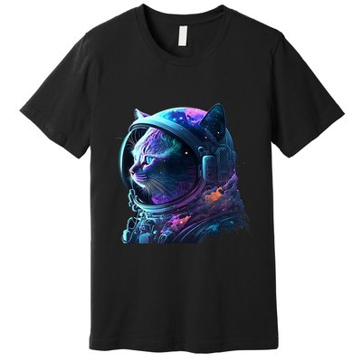Cat Astronaut In Space Suit And Helmet In The Cosmos Funny Premium T-Shirt