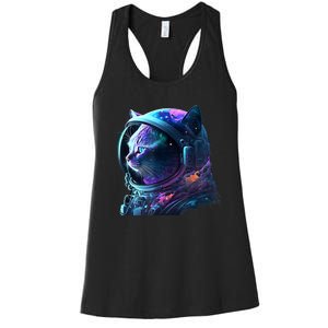 Cat Astronaut In Space Suit And Helmet In The Cosmos Funny Women's Racerback Tank