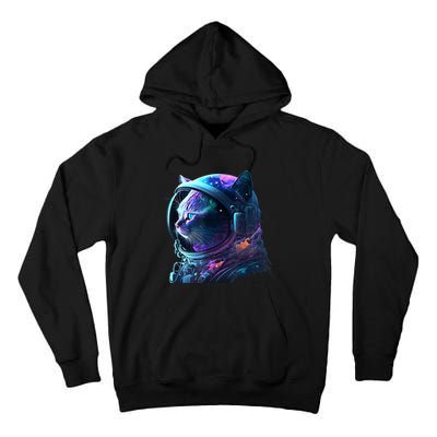 Cat Astronaut In Space Suit And Helmet In The Cosmos Funny Tall Hoodie