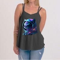 Cat Astronaut In Space Suit And Helmet In The Cosmos Funny Women's Strappy Tank