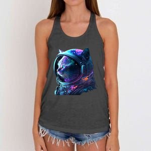 Cat Astronaut In Space Suit And Helmet In The Cosmos Funny Women's Knotted Racerback Tank