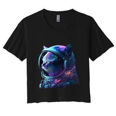 Cat Astronaut In Space Suit And Helmet In The Cosmos Funny Crop Top