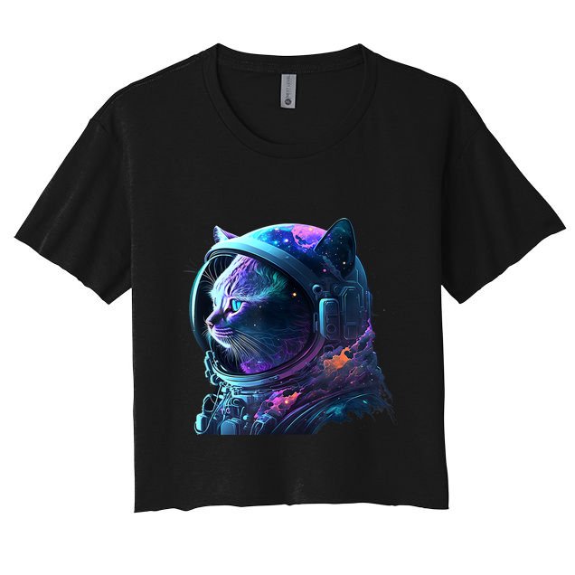 Cat Astronaut In Space Suit And Helmet In The Cosmos Funny Crop Top