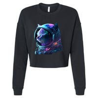 Cat Astronaut In Space Suit And Helmet In The Cosmos Funny Cropped Pullover Crew