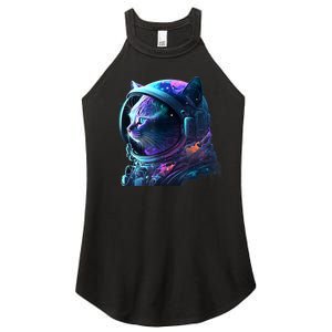 Cat Astronaut In Space Suit And Helmet In The Cosmos Funny Women's Perfect Tri Rocker Tank