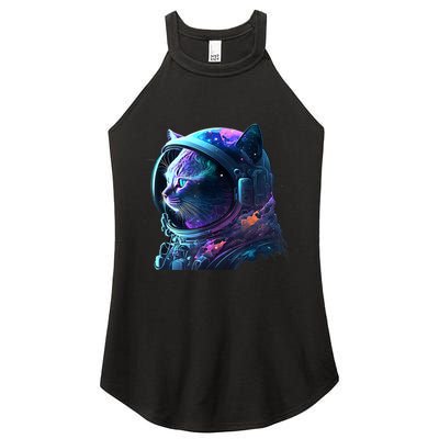 Cat Astronaut In Space Suit And Helmet In The Cosmos Funny Women's Perfect Tri Rocker Tank